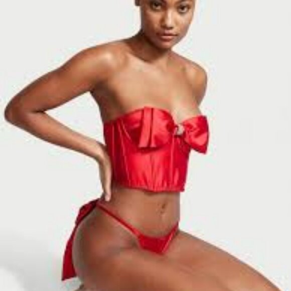 NWT *Victoria's Secret Dream Angels Red Bling Rhinestone Bow Long Line Satin Bra - Picture 2 of 13